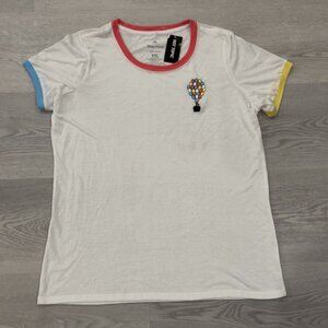 Disney Pixar Up House Balloons Women's Ringer Tee White Red Blue Raglan Sz XXL